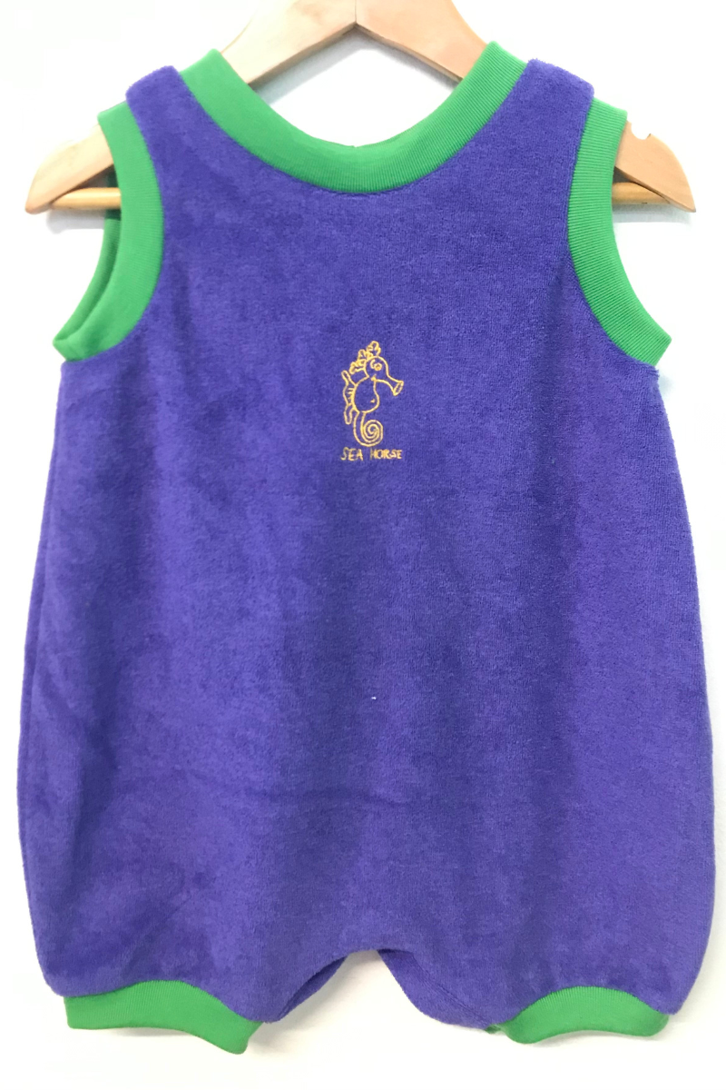 Ozi Varmints Terry Towelling Romper Purple - Seahorse