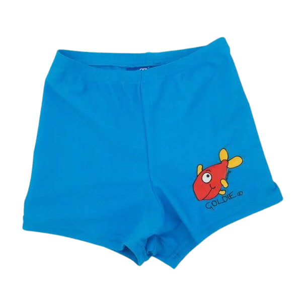 ozi varmints swim short with a gold fish design print - aqua