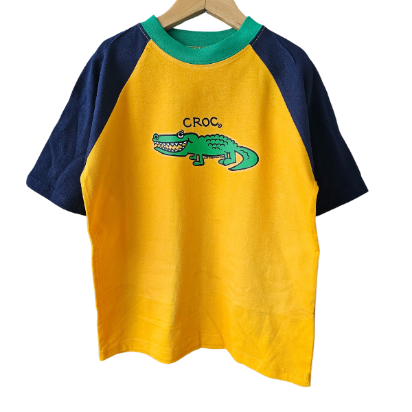 ozi varmints contrast 100% cotton t-shirt with sun/navy/emerald colour and a crocodile design printed in the middle of the shirt
