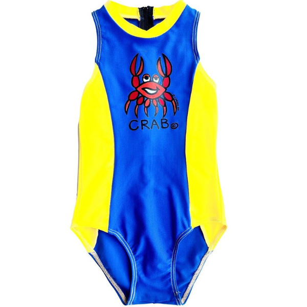 Ozi Varmints Girls Zip Back Cat Suit with a crab design print - Ocean Sun