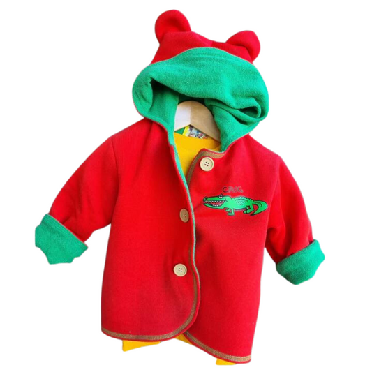 ozi varmints red/emerald polar fleece reversible hooded jacket with ears