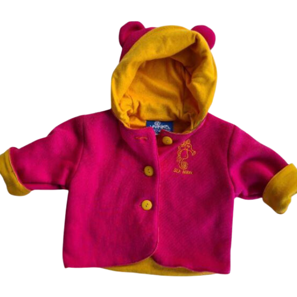 ozi varmints pink/yellow polar fleece reversible hooded jacket with ears