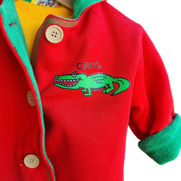 ozi varmints polar fleece reversible hooded jacket with ears and a crocodile design print