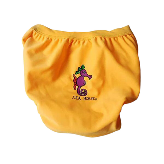 ozi varmints baby aqua sun nappy with a seahorse design print