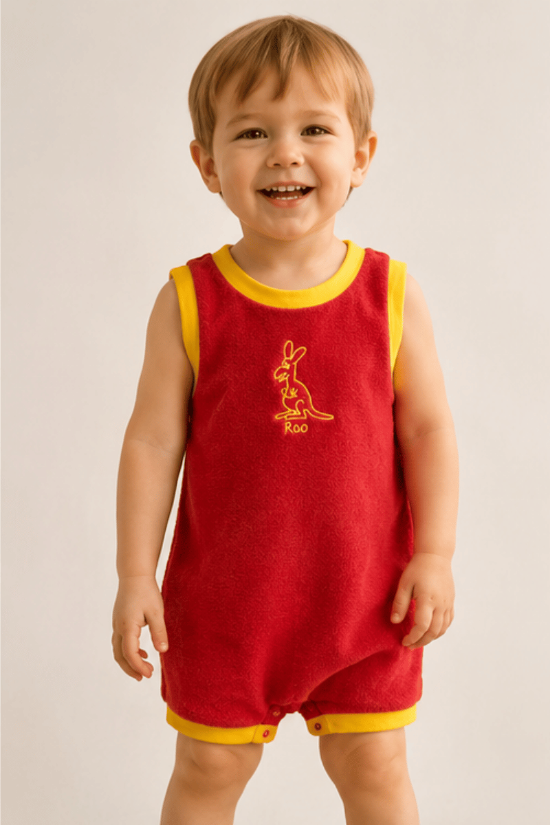 Ozi Varmints Terry Towelling Romper Red - Roo