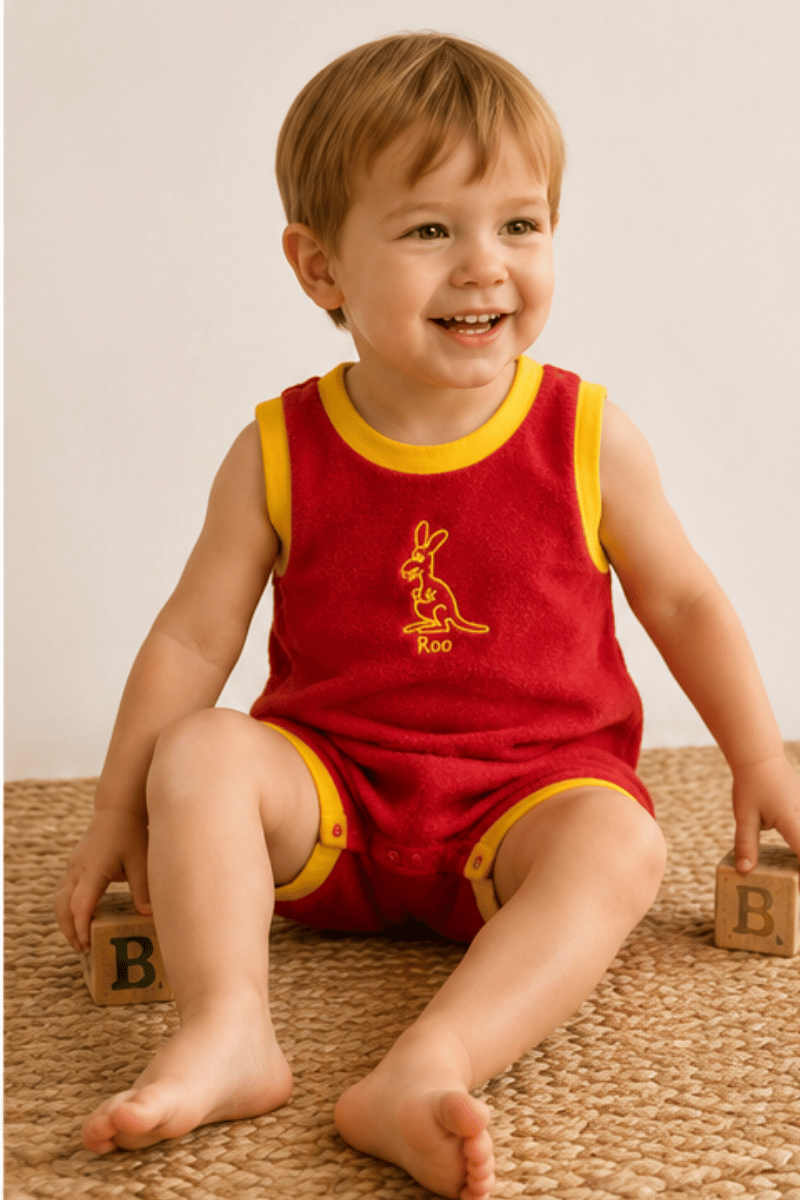 Ozi Varmints Terry Towelling Romper Red - Roo