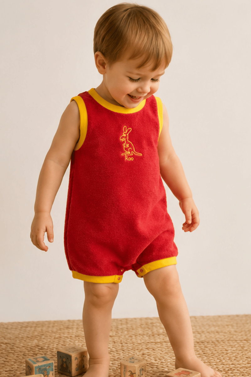 Ozi Varmints Terry Towelling Romper Red - Roo