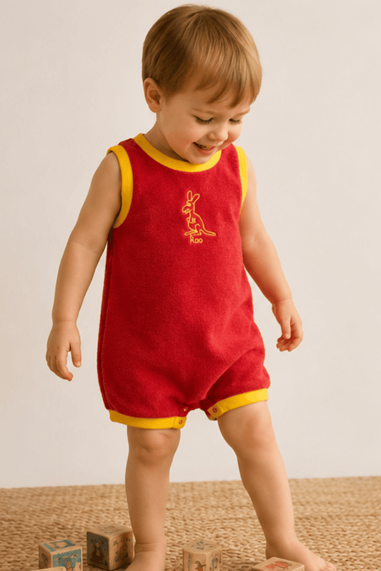 Ozi Varmints Terry Towelling Romper Red - Roo