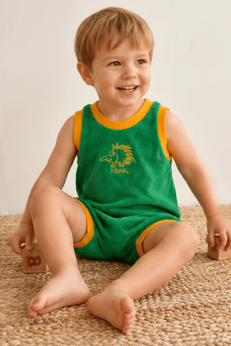 Ozi Varmints Terry Towelling Romper Green - Kidna