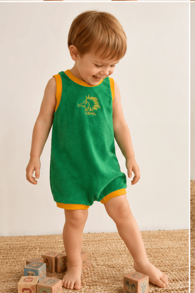 Ozi Varmints Terry Towelling Romper Green - Kidna
