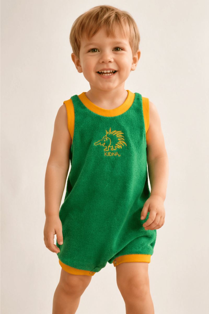 Ozi Varmints Terry Towelling Romper Green - Kidna
