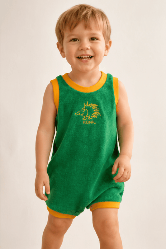 Ozi Varmints Terry Towelling Romper Green - Kidna