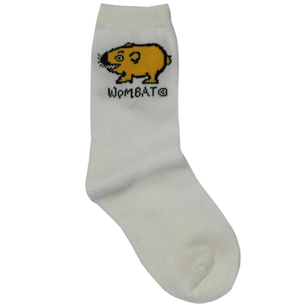 ozi varmints 2022 white socks  with a wombat design print