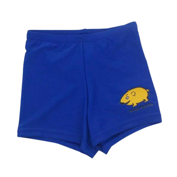 ozi varmints boy leg swim shorts nylon with a wombat design print - blue