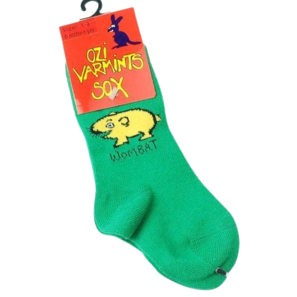 ozi varmints coloured socks with a wombat design print
