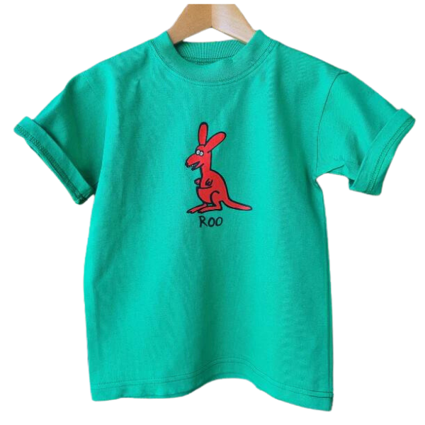 ozi varmints cotton solid t-shirt emerald colour and a kangaroo design printed in the middle of the shirt
