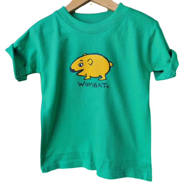 ozi varmints cotton solid t-shirt emerald colour and a wombat design printed in the middle of the shirt