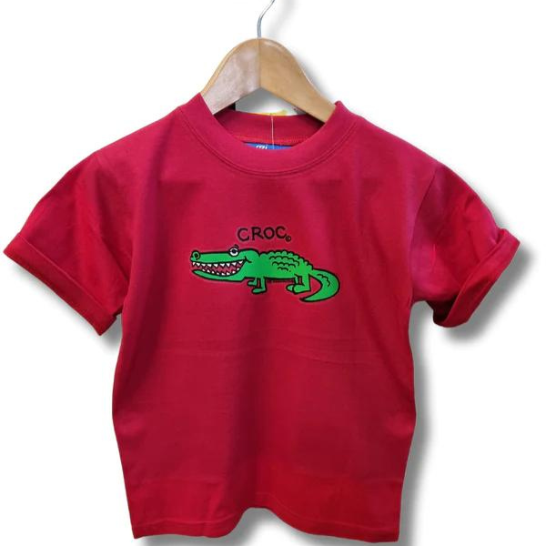 ozi varmints cotton t-shirt red colour and a croc design printed in the middle of the shirt