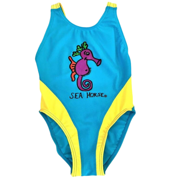 ozi varmints girls spliced racer with a seahorse design print - aqua sun
