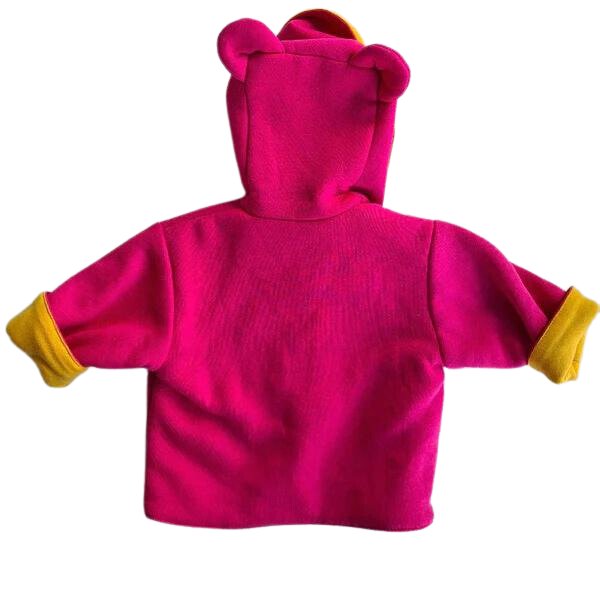 ozi varmints pink/yellow polar fleece reversible hooded jacket with ears, back view