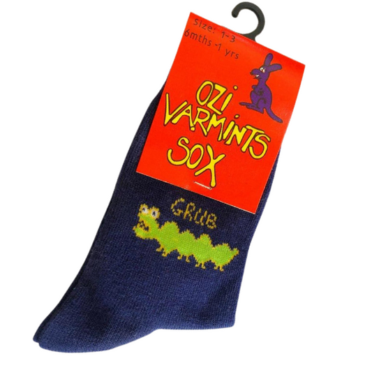 ozi varmints marine socks with a grub design print