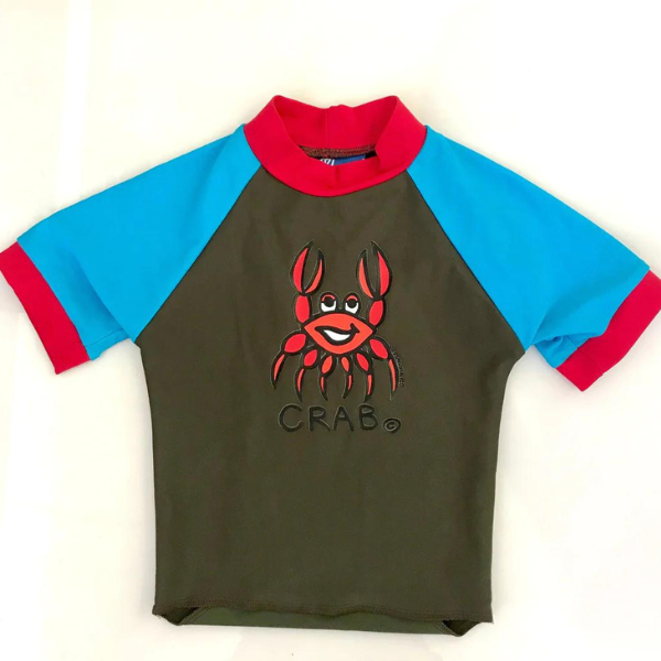 ozi varmints short sleeve rash vest with a crab design print  - khaki