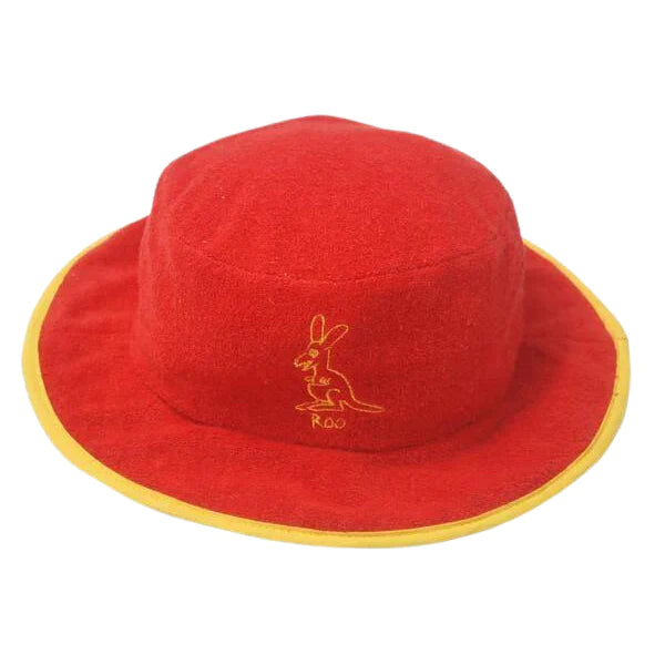 ozi varmints toweling hat with a kangaroo design - red