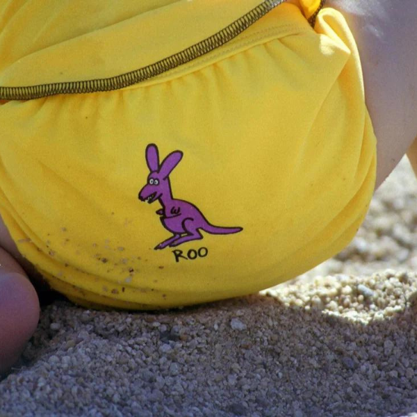 ozi varmints baby aqua nappy with a kangaroo design print